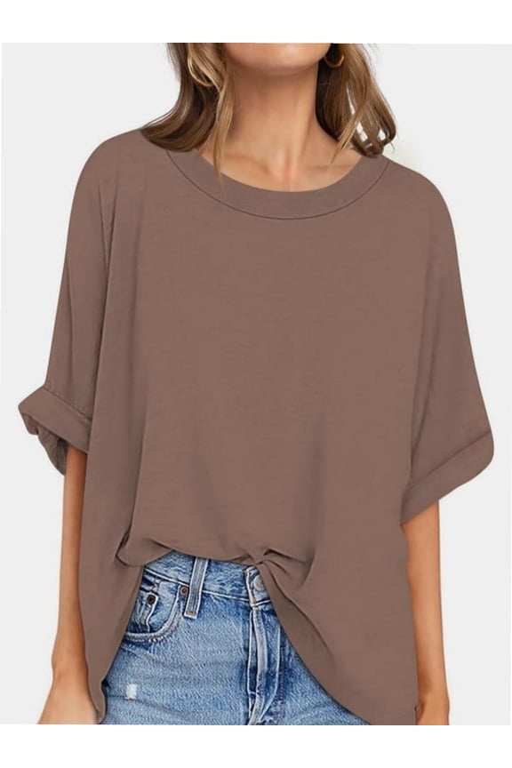 Oversized T Shirts for Women Short Sleeve Loose Fit Crewneck Summer Tops Casual Basic Rolled Sleeves Tee Shirt