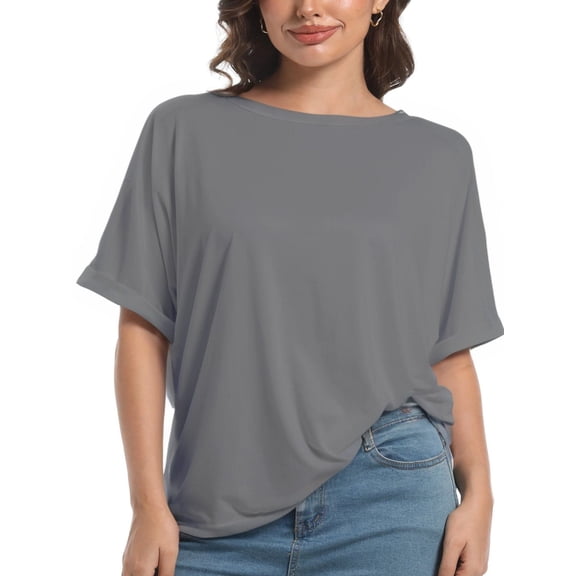 Oversized T Shirts for Women Short Sleeve Loose Fit Crewneck Summer Tops Casual Basic Rolled Sleeves Tee Shirt