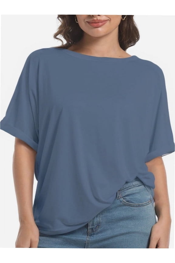 Oversized T Shirts for Women Short Sleeve Loose Fit Crewneck Summer Tops Casual Basic Rolled Sleeves Tee Shirt