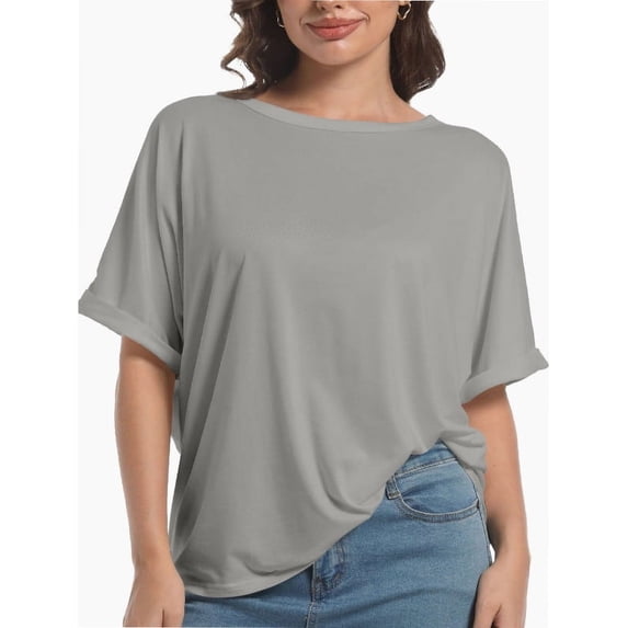 Oversized T Shirts for Women Short Sleeve Loose Fit Crewneck Summer Tops Casual Basic Rolled Sleeves Tee Shirt