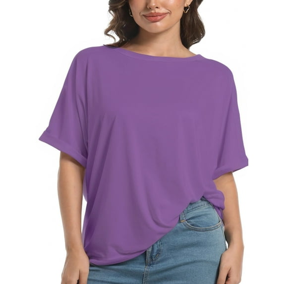 Oversized T Shirts for Women Short Sleeve Loose Fit Crewneck Summer Tops Casual Basic Rolled Sleeves Tee Shirt