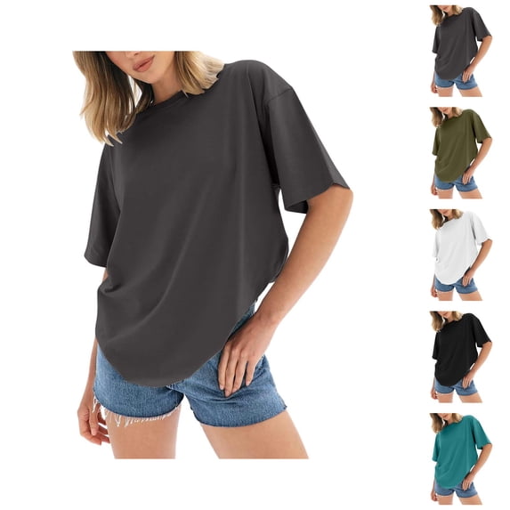 Oversized T Shirts for Women Summer Casual Short Sleeve Crewneck Loose Fit Basic Plain Tshirts Womens Tees