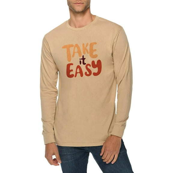 Oversized Take It Easy Graphic Long Sleeve Crewneck Tee - Mushroom XL