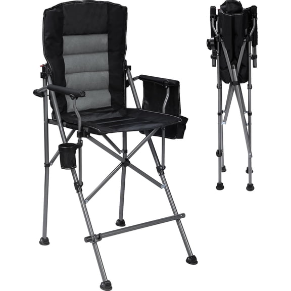 Oversized Tall Camping Chair for Adults, 330lbs Portable High Folding Directors Chair, Foldable Bar Height Stool with Side Pocket for Lawn Sport, Blue