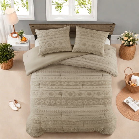 Oversized Tan Chenille Bedding Sets Premium Polyester Rustic Comfort for Home