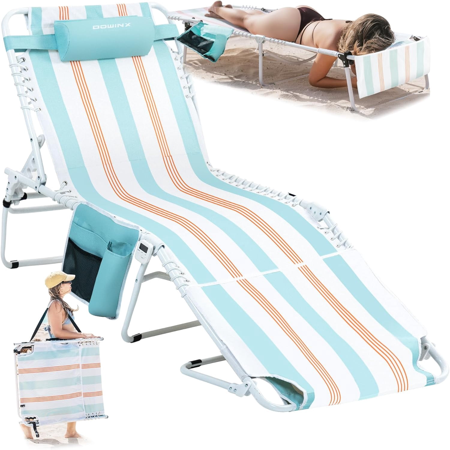 Oversized Tanning Chair with Face Hole, Portable Chaise Lounge Beach ...