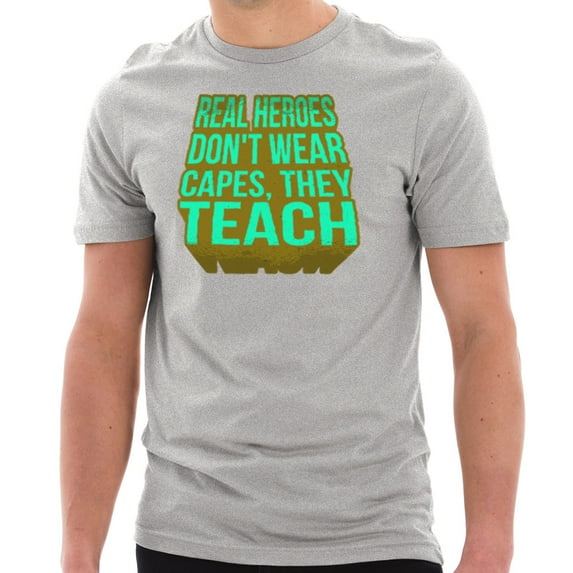 Oversized Teachers Are Heroes Phrase Graphic Design Short Sleeve Jersey T-Shirt - Heather Grey 3XL