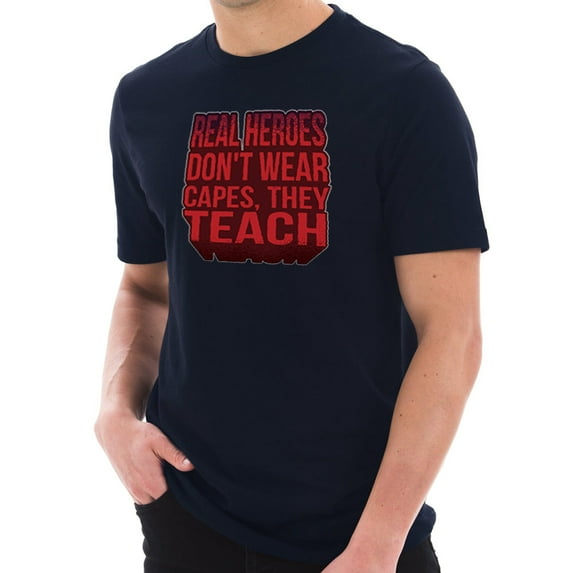 Oversized Teachers Are Heroes Phrase Graphic Design Short Sleeve Jersey T-Shirt - Navy XL
