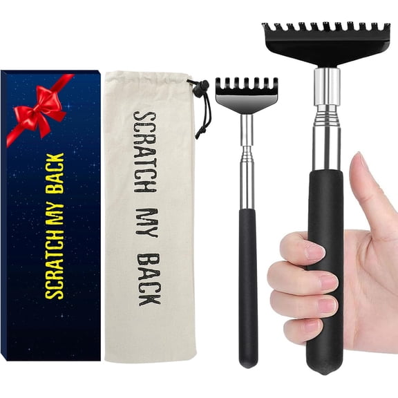 Oversized Telescoping Back Scratcher - Stainless Steel, Extendable Up to 31.5 Inches, Portable with Canvas Carry Bag