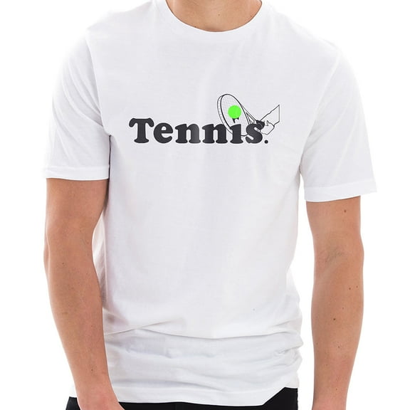 Oversized Tennis Ball and Rack Graphic Design Ring Spun Combed Cotton Short Sleeve Deluxe Jersey T-Shirt - White XL