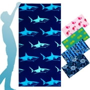 Oversized Terry Beach Towel 36 x 72 in Microfiber Soft Extra Large Long XL Pool Swim Towels,Quick Dry Super Absorbent Sandless Travel Towels Vacation Essentials Lounge Cover Gift - Navy Blue Shark