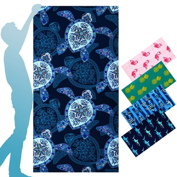 Oversized Terry Beach Towel 36 x 72 in Microfiber Soft Extra Large Long XL Pool Swim Towels,Quick Dry Super Absorbent Sandless Travel Towels Vacation Essentials Lounge Cover Gift - Blue Turtle