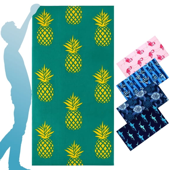 Oversized Terry Beach Towel 36 x 72 in Microfiber Soft Extra Large Long XL Pool Swim Towels,Quick Dry Super Absorbent Sandless Travel Towels Vacation Essentials Lounge Cover Gift -Tropical Pineapple