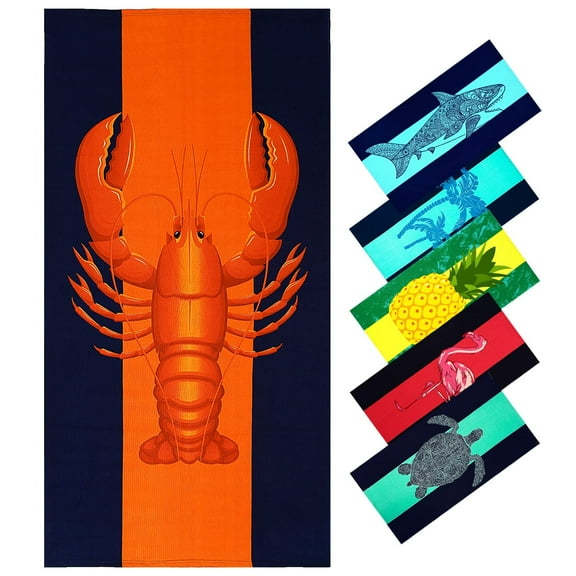 Oversized Terry Beach Towel 36 x 72 in Soft Extra Large Pool Swim Towels for Adult Women Gift Big Travel Blanket Cruise Must Haves Vacation Accessories Essentials Gear Stuff Orange Lobster