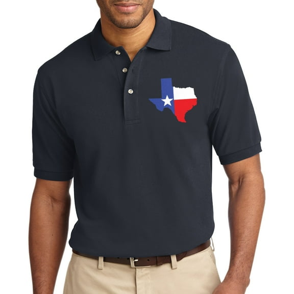 Oversized Texas State with Star Graphic Men's Big Size Port Authority Heavyweight Cotton Pique Polo T-Shirt - Navy XL