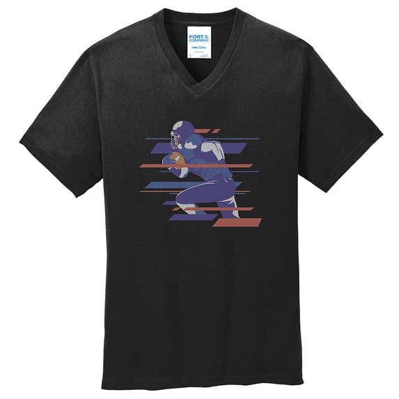 Oversized The Running Back Graphic Design Men's Big Size Port & Company Core Cotton V-Neck T-Shirt - Jet Black XL