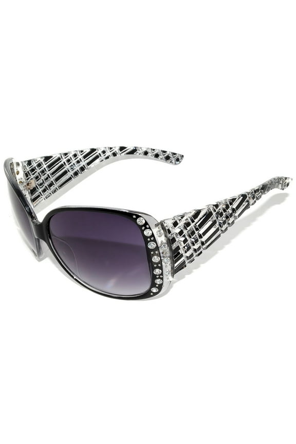 Oversized Thick Arm Rhinestone Sunglasses - Black Frame / Smoke Lens