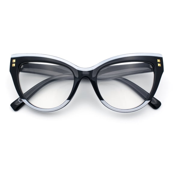 Oversized Thick Cat Eye Blue Light Filter Magnifying Reading Glasses [+1.5 - Black White]