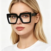 Oversized Thick Eyeglasses Blue Light Blocking Glasses with Fashion Frame Anti Eye Strain Reading Eyewear for Women Daily Office Casual Wear