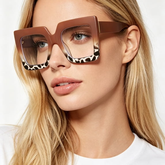 Oversized Thick Eyeglasses Blue Light Blocking Glasses with Fashion Frame Anti Eye Strain Reading Eyewear for Women Daily Office Casual Wear