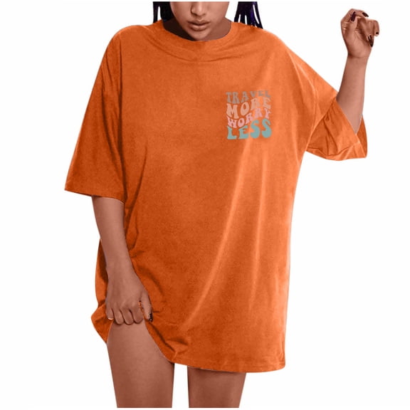 Oversized Tops for Womens Double Letter Print Tshirt Tops Drop Shoulder Tunic Blouse Summer Loose Pullover Tees