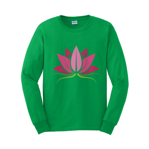 Oversized Tranquil Lotus Flower Ultra Cotton Long Sleeve Graphic Shirt - Irish Green XL