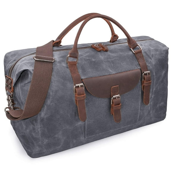 Oversized Travel Duffel Bag Waterproof Canvas Genuine Leather Weekend bag Weekender Overnight Carryon Hand Bag