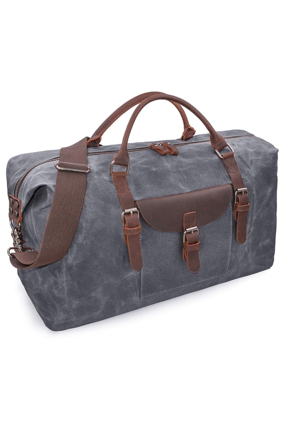 Oversized Travel Duffel Bag Waterproof Canvas Genuine Leather Weekend bag Weekender Overnight Carryon Hand Bag