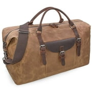 NEWHEY Oversized Travel Duffel Bag Waterproof Canvas Genuine Leather Weekend bag Weekender Overnight Carryon Hand Bag