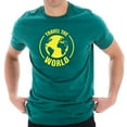 thumbnail image 1 of Oversized Travel the World Graphic Design Printed Short Sleeve Cotton Jersey T-Shirt - Teal 3XL, 1 of 4