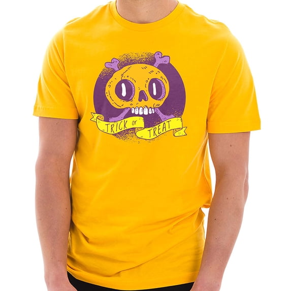 Oversized Trick Or Teat Skull Graphic Design Unisex Ring Spun Combed Cotton Short Sleeve Deluxe Jersey T-Shirt - Taxi Gold 3XL