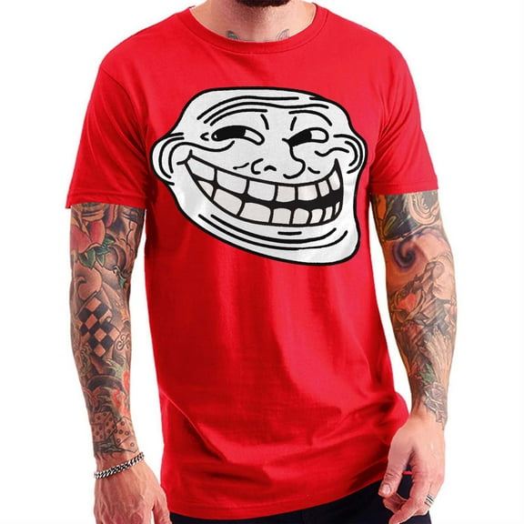 Oversized Troll Face Meme Graphic Design Lane Seven Ring Spun Jersey Cotton Short Sleeve Premium T-Shirt - Red 2XL