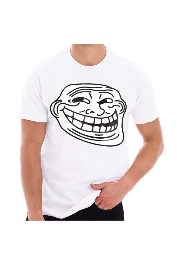 Oversized Troll Face Meme Graphic Design Lane Seven Ring Spun Jersey Cotton Short Sleeve Premium T-Shirt - White XL