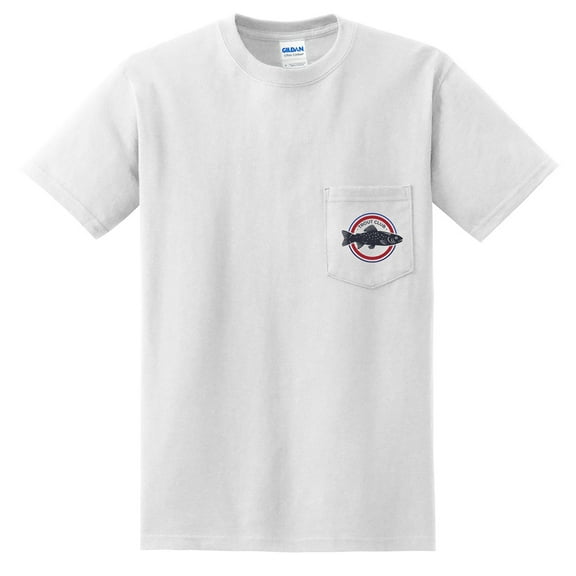 Oversized Trout Club Logo Cotton Pocket Crew Neck Graphic Shirt - White 2XL