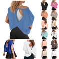 thumbnail image 1 of Oversized Tshirt Open Back Lightweight Short Sleeve Round Neck Top Workout Athletic Breathable Solid Color Women's Tops Tees Blouses, 1 of 6