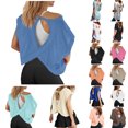 thumbnail image 1 of Oversized Tshirt Open Back Workout Athletic Long Sleeve Round Neck Top Breathable Lightweight Solid Color Tees for Women, 1 of 7