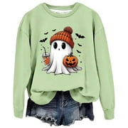 Deals Of The Day yoeyez Halloween Shirts for Women Cute Ghosted Graphic 3/4 Sleeve Tees Crew Neck T Shirts Casual Loose Tunic Shirt Vacation Outfits Festival Tops