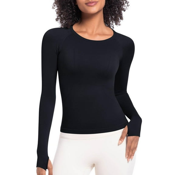 Oversized Tshirts For Women Casual Solid Color Sports Yoga Drying Long Sleeved Crew-neck Black Business Dressy Work Blouses S-XL