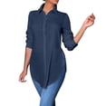 thumbnail image 1 of Oversized Tshirts For Women Slit Side V Neck Long Sleeve Button Down Fashion Blouse, 1 of 6