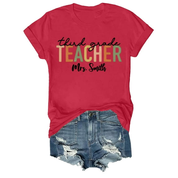 Oversized Tshirts For Women Women's Fashion Casual Back To School Season Letter Print Round Neck Short Sleeve T Shirt Crewneck Sweatshirts Women