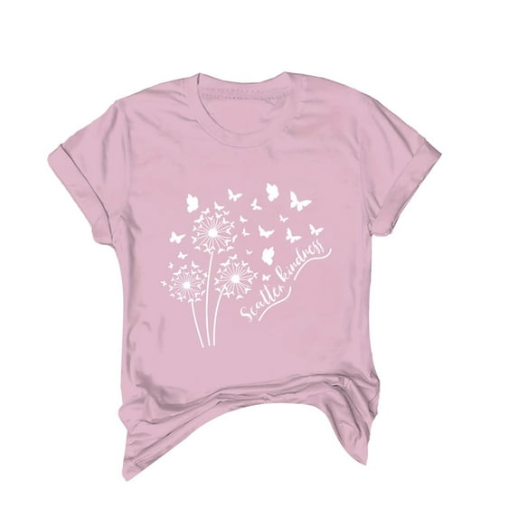 Oversized Tshirts For Women Women's Spring Round Neck Dandelion Printed Loose Casual Short Sleeved T Shirt Crewneck Sweatshirts Women