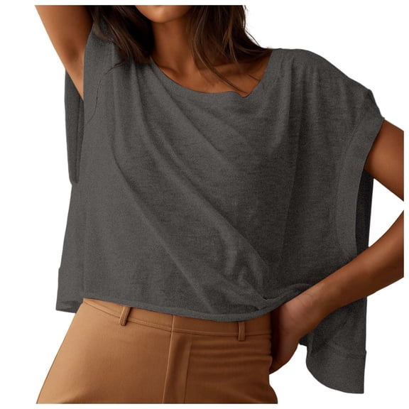 Oversized Tshirts Open Back Workout Athletic Short Sleeve Round Neck Top Breathable Lightweight Solid Color T Shirt Women