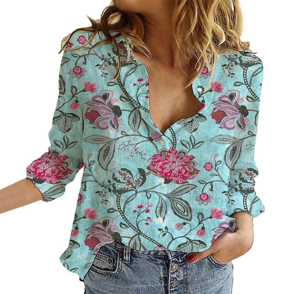 Oversized Tshirts Shirts for Women Flower Print Button Down Long Sleeve Shirt for Casual Floral V Neck Graphic Blouses Tops Short Sleeve Women's Tops, Tees & Blouses