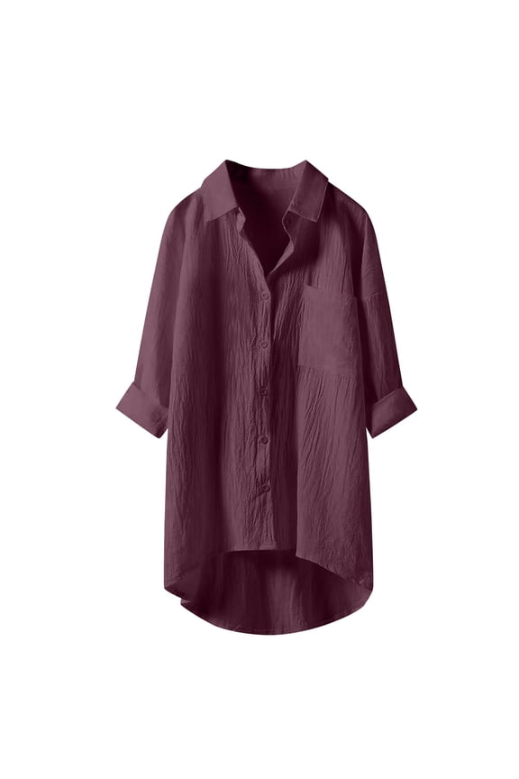 Oversized Tshirts Shirts for Women Muslin Blouse Cotton Linen Long Sleeve V Neck Elegant Shirt Loose Casual Tops Plain Down Lightweight for Spring Short Sleeve Women's Tops, Tees & Blouses