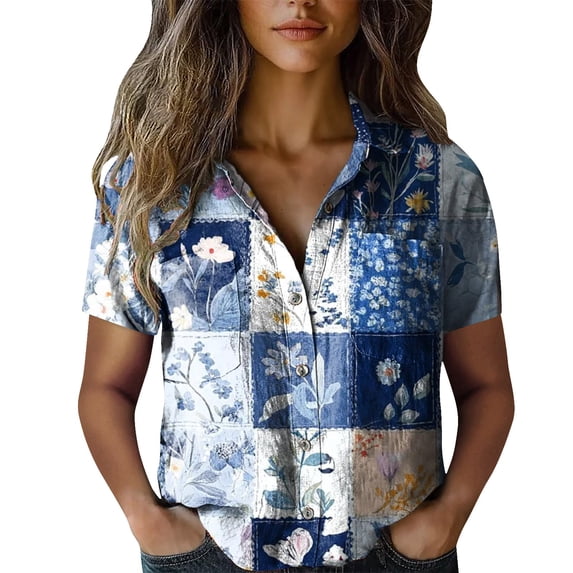 Oversized Tshirts Shirts for Women Cotton Shirt Printed Fashion Down Shirts Casual Tops Short Sleeve Blouse Short Sleeve Women's Tops, Tees & Blouses