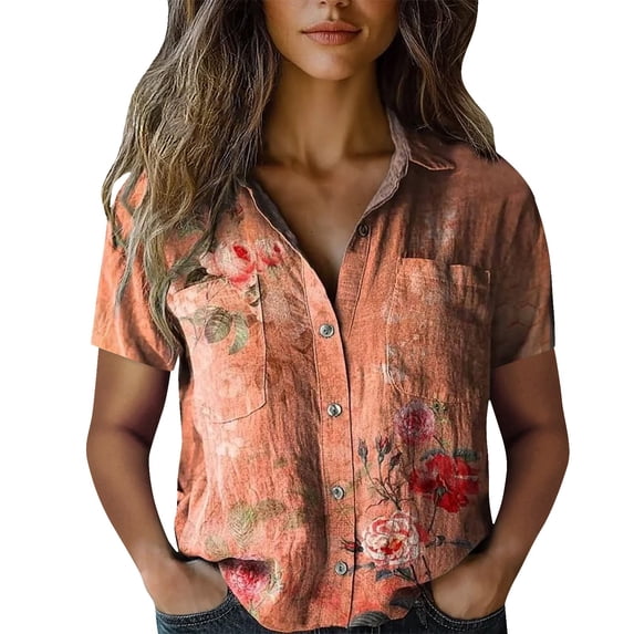 Oversized Tshirts Shirts for Women Cotton Shirt Printed Fashion Down Shirts Casual Tops Short Sleeve Blouse Short Sleeve Women's Tops, Tees & Blouses