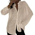 thumbnail image 1 of Oversized Tshirts Shirts for Women Long Sleeve Fashionable Sequin Lapel Solid Color Casual Shirt Short Sleeve Women's Tops, Tees & Blouses, 1 of 5