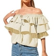 thumbnail image 1 of Oversized Tshirts Shirts for Women Off Shoulder Ruffle Long Sleeve Blouses Casual Layered Tops Short Sleeve Women's Tops, Tees & Blouses, 1 of 5