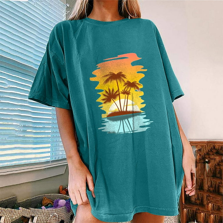 Lisgai Oversized Tshirts Vintage Graphic Tees for Women Skull Print Short Sleeve Loose Fit Casual Summer Cute Teen Girl T-shirts Tops, Girl's, Size