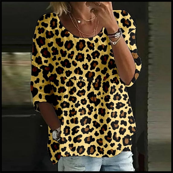 Oversized Tshirts Women, 2025 Trendy Floral Graphic Half 3/4 Sleeved Round Neck Loose Large Size, Gold S-5XL